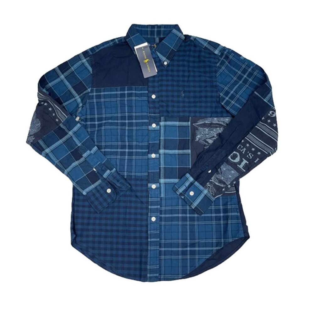 NEW $198 Polo Ralph Lauren Patchwork Shirt! S or M Blue With US Stars & Stripes